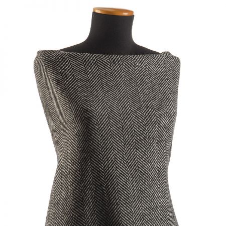 Vlněná látka vzor rybí kost černá/smetanová