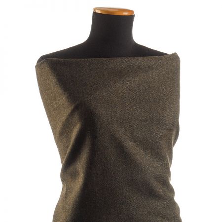 Vlněná látka vzor rybí kost tm.zelené/khaki