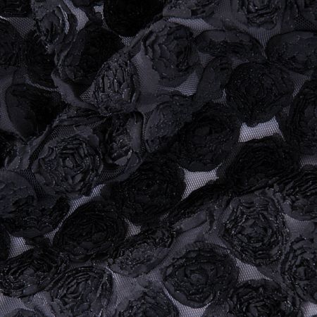Efektní tyl se stužkovou aplikací motiv růže černá