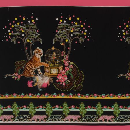 Krepdešín šatová jemná látka vzor tygr klec