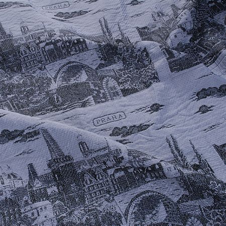 Panorama Praha šedá/černá stříbrná výšivka kupón