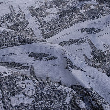 Panorama Praha šedá/černá zlatá výšivka kupón