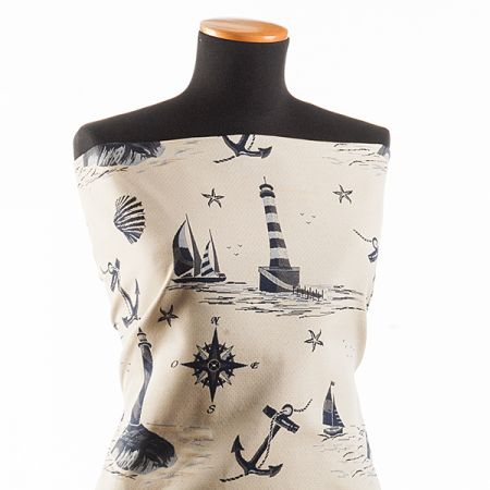 Dekorační látka vzor moře maják/loď