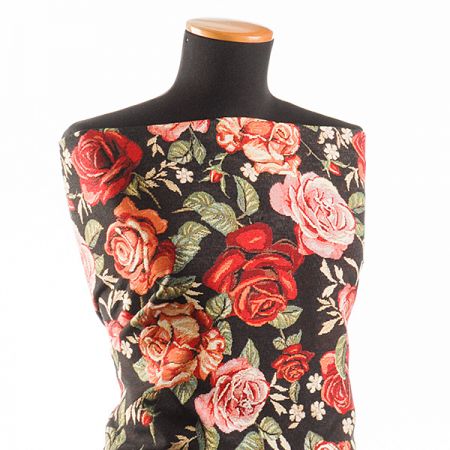 Dekorační látka růže na černém podkladě