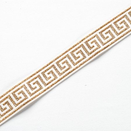 Stuha žakárová geometrický vzor biela / zlatá lurex