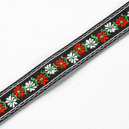 Folklórní stuha s květinovým vzorem černá