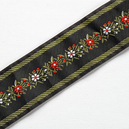 Folklórní stuha černozelená s květinovým vzorem