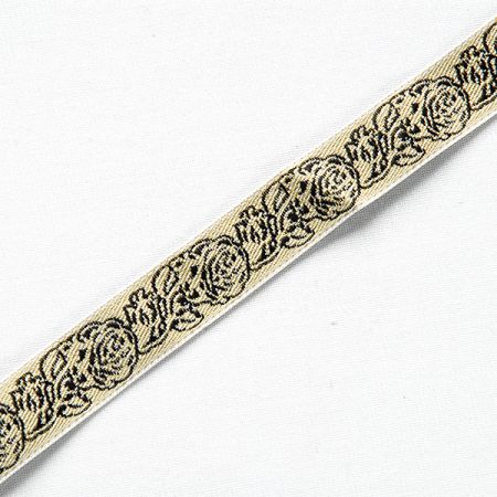 Stuha žakárová kvetinový vzor béžová