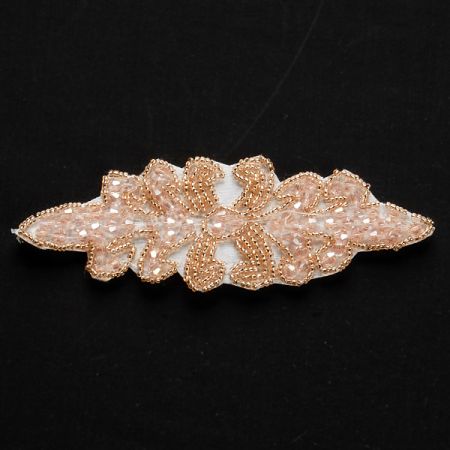 Korálková aplikace květinový motiv růžová/zlatá