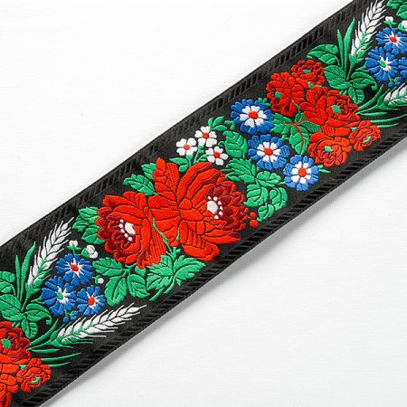 Folklorní stuha 7cm černá s květinovým vzorem