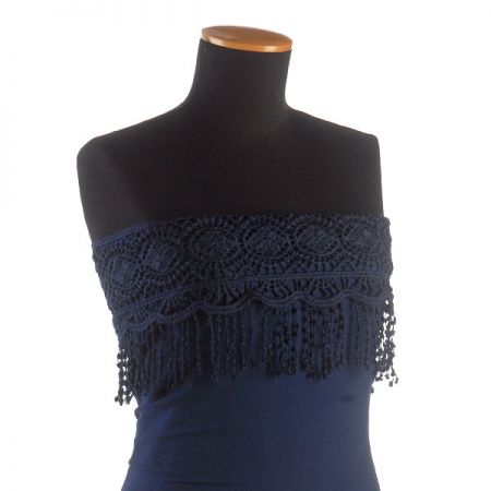 Žoržet šatový s krajkovými lemy tm. modrý