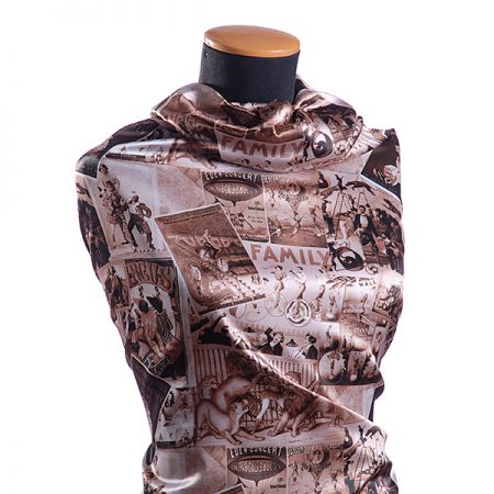 Atlas motiv vintage print hnědá