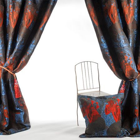 Dekorační tkanina secese Mucha modrá/hnědá