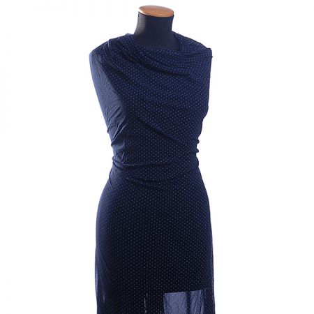 Žoržetový úplet vzor puntík bílá/tm.modrá malý