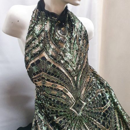 Krajka tylová s flitry zelenozlatá