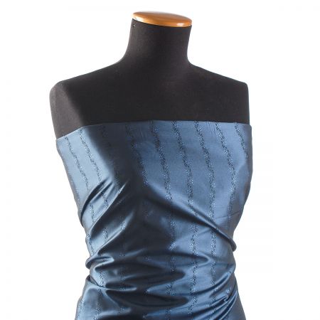 Taft žakár romantický vzor květů modročerný