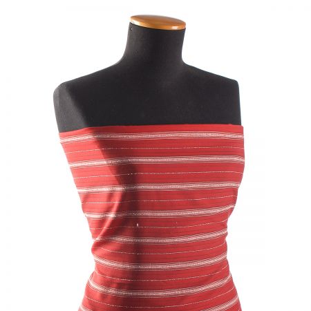 Šatová látka plastický vzor proužků červená