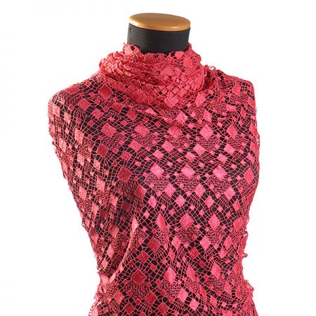 Efektní hrubá krajka geometrický motiv fuchsie