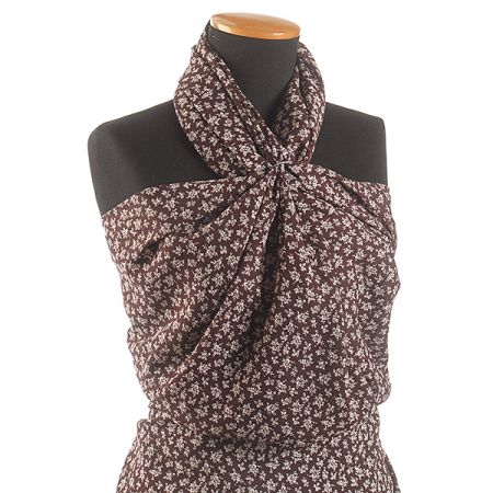 Šifón drobný květinový vzor hnědý