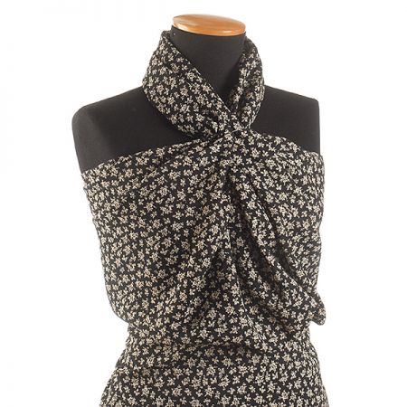 Šifón drobný květinový vzor černý