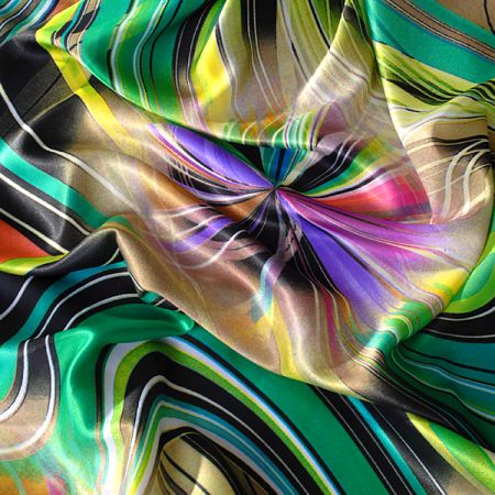 Satén abstraktní vzor "větrníky" zelený