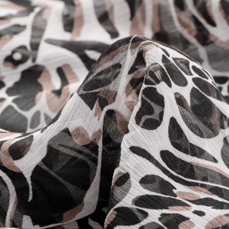 Šifon plisé zvířecí motiv černohnědý