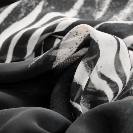 Šifon zvířecí motiv zebra černošedá