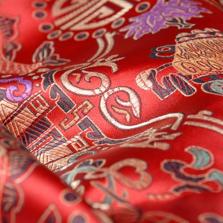 Látka brokát orientální motiv červený