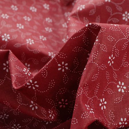 Bavlněná látka modrotisk lístečky kytička vínová