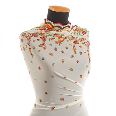 Šifon vzor květy/vlnky smetanový