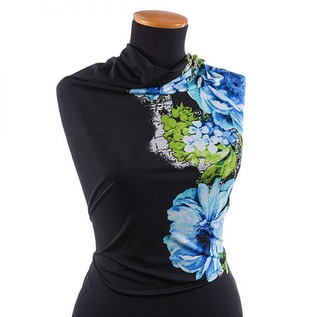 Úplet digitální tisk velké květy modrá/černá