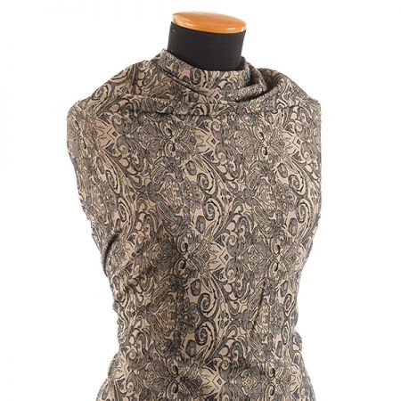 Žakárová pružná látka romantický vzor béžová/hnědá