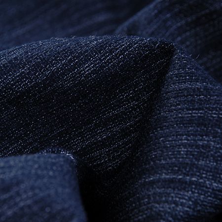 Riflovina pružná plastický motiv proužků modrý melír