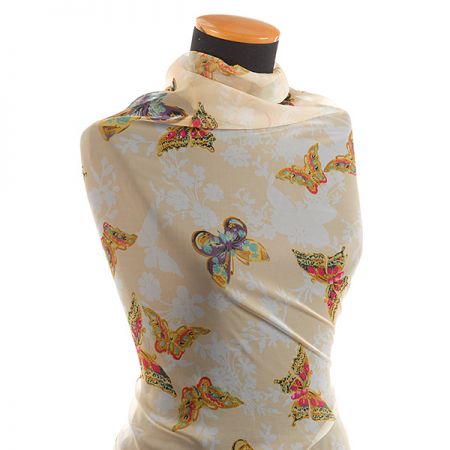 Jemný šifon vzor motýlci žlutá/smetanová