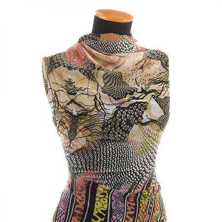 Šifon jemný zvířecí motiv fialovožlutý