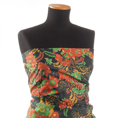 Organza tisk květin černá