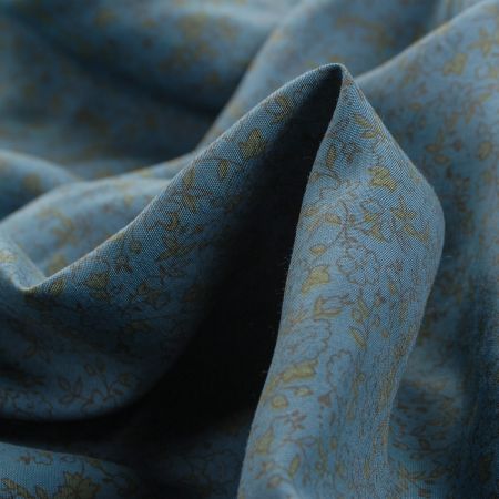 Viskozová letní látka kytičkový motiv petrol/žlutá