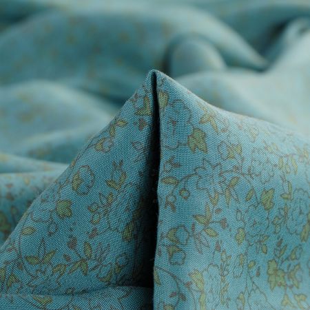 Viskozová letní látka kytičkový motiv zeleno/žlutá