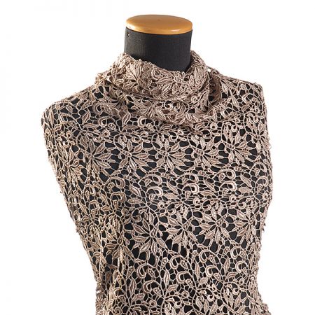 Efektní hrubá krajka motiv květ/ornament šedohnědá