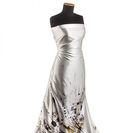 Satén hedvábný tisk malba květy