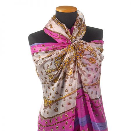 Hedvábný šifon slzičky/jezdec na koni růžový