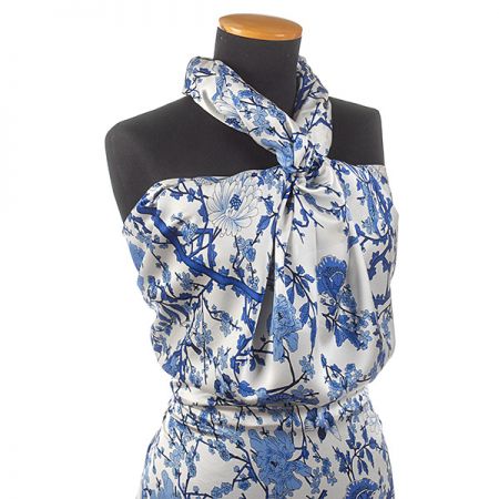 Hedvábný satén japonerie ptáčci/květy