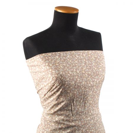 Viskozová šatová látka tisk drobné květy béžová