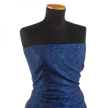 Žakárová pružná látka romantický vzor modrá