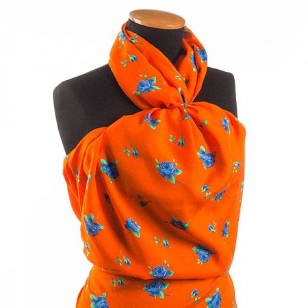 Viskózová látka vzor květy oranžová