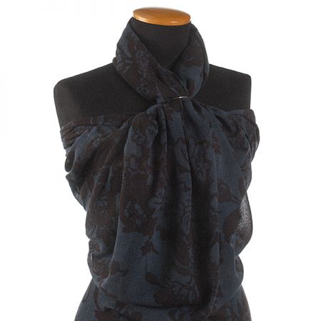 Voál bavlna směs velké květy modrá/hnědá