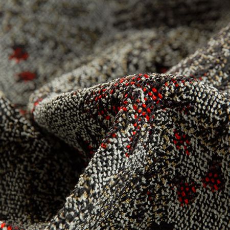 Žakárová oděvní látka secesní vzor jeřabiny olivová