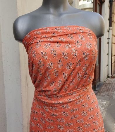 Letní viskozový úplet drobné květy oranžový