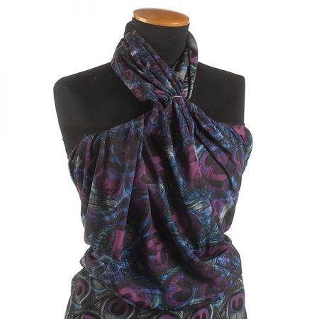 Krepdešín imitace hedvábí tisk paví pera