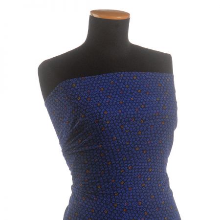 Šifon drobný květinový vzor modrý